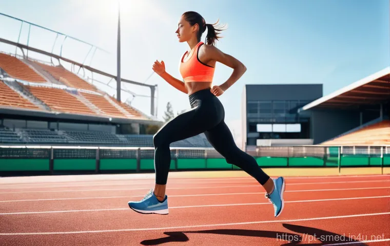 스포츠의학 분야에서의 최신 경향 - **Prompt:** A dynamic, full-body shot of a female athlete in her late 20s, with a strong and healthy...