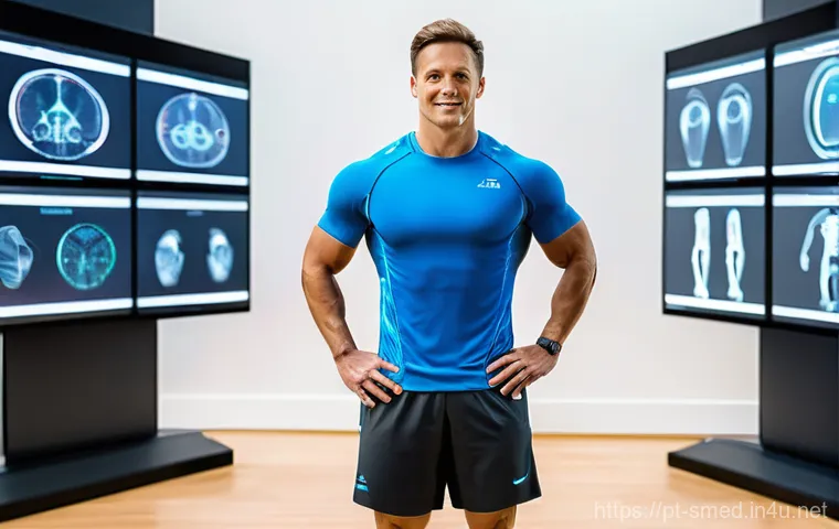 스포츠의학 분야의 주요 기술 - **Prompt 1: Futuristic Injury Prevention and Biomechanical Analysis**
"A wide shot of a brightly...