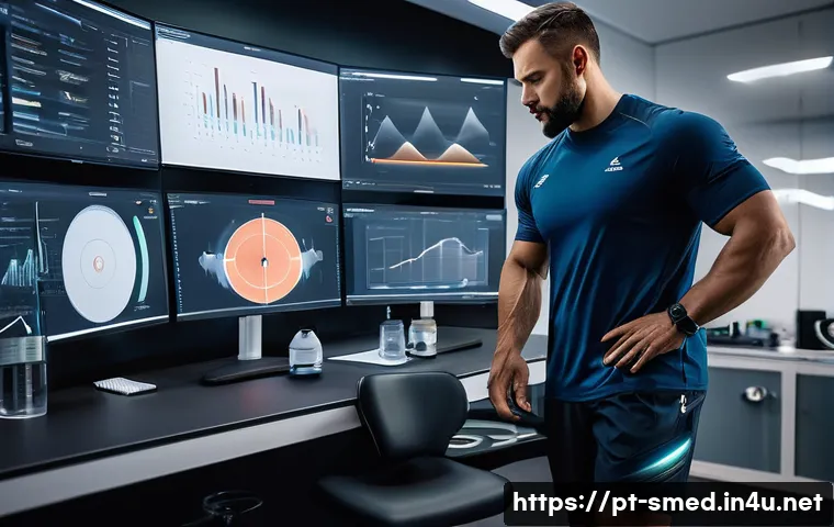 스포츠의학 실무 경험 - A detailed scene of a professional sports clinic where a multidisciplinary team—comprising a sports ...