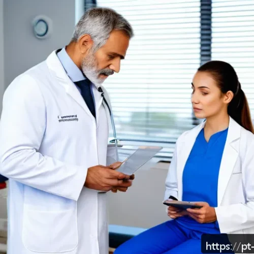 Home 17 스포츠의학 자격증 취득 후 진로 선택 - A professional sports medicine doctor conducting a personalized clinical consultation with a middle-...